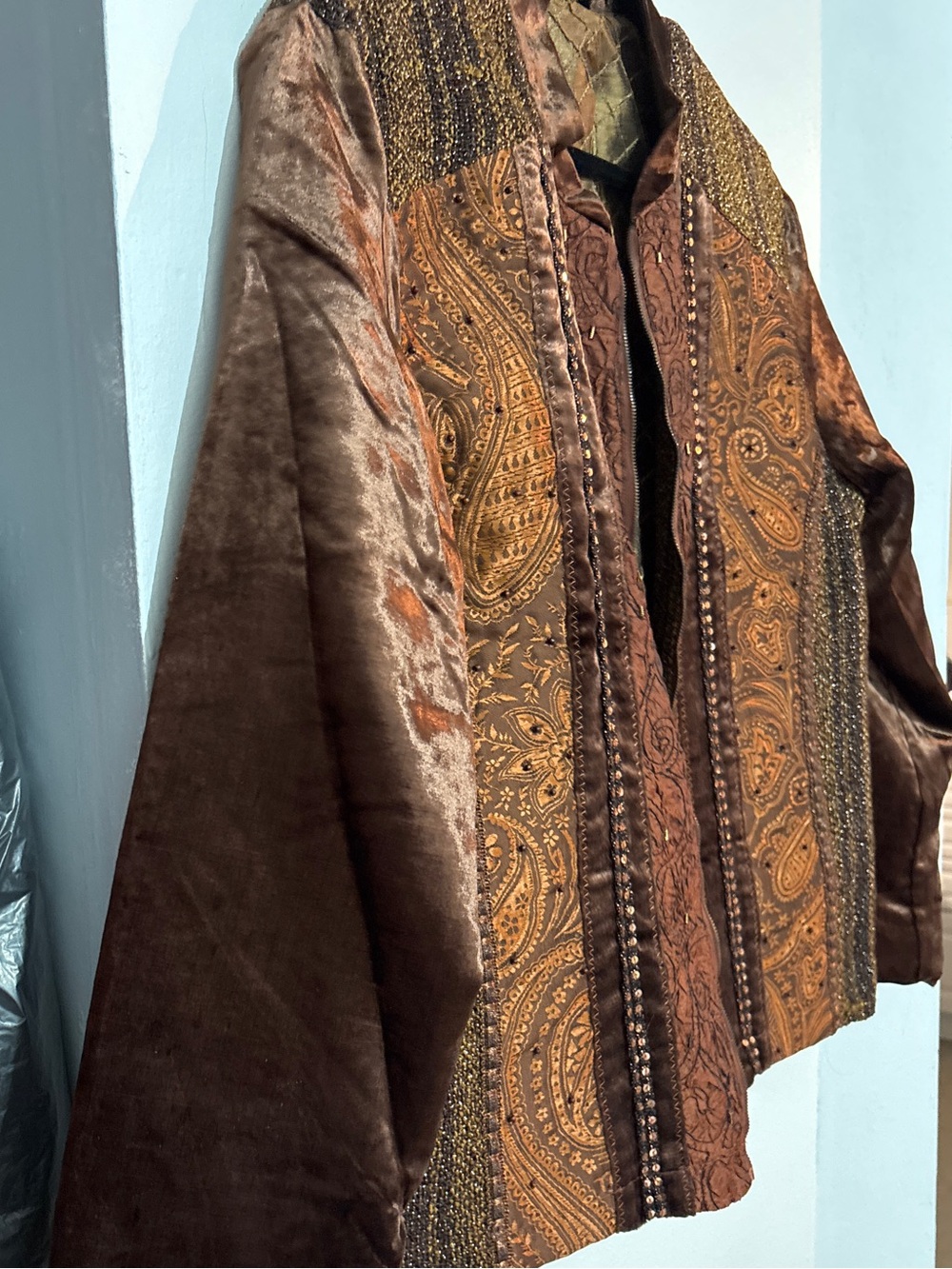 Unisex - gender free Tibetan / Boho Inspired Brown Paisley Quilted Jacket - Picture 4 of 11